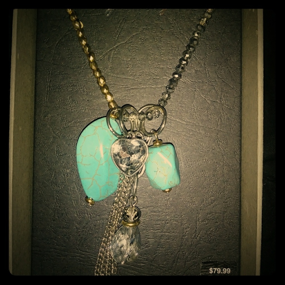Beautiful silver/gold&turquoise necklace NEW